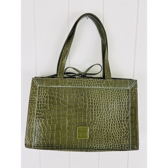 Liz Claiborne Handbags - Vintage Liz Claiborne Olive Green Crocodile Embossed Shoulder Bag Bow Accent